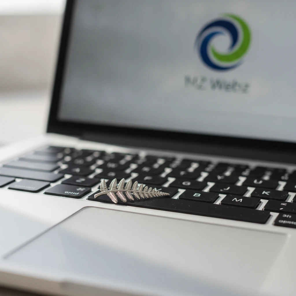 A close up of a laptop keyboard featuring a silver fern, symbolising New Zealand digital business