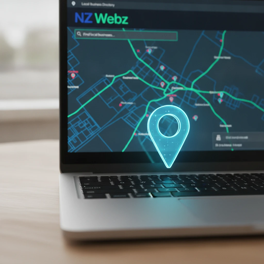 A macro shot of a digital map pin on a computer screen representing local SEO visibility