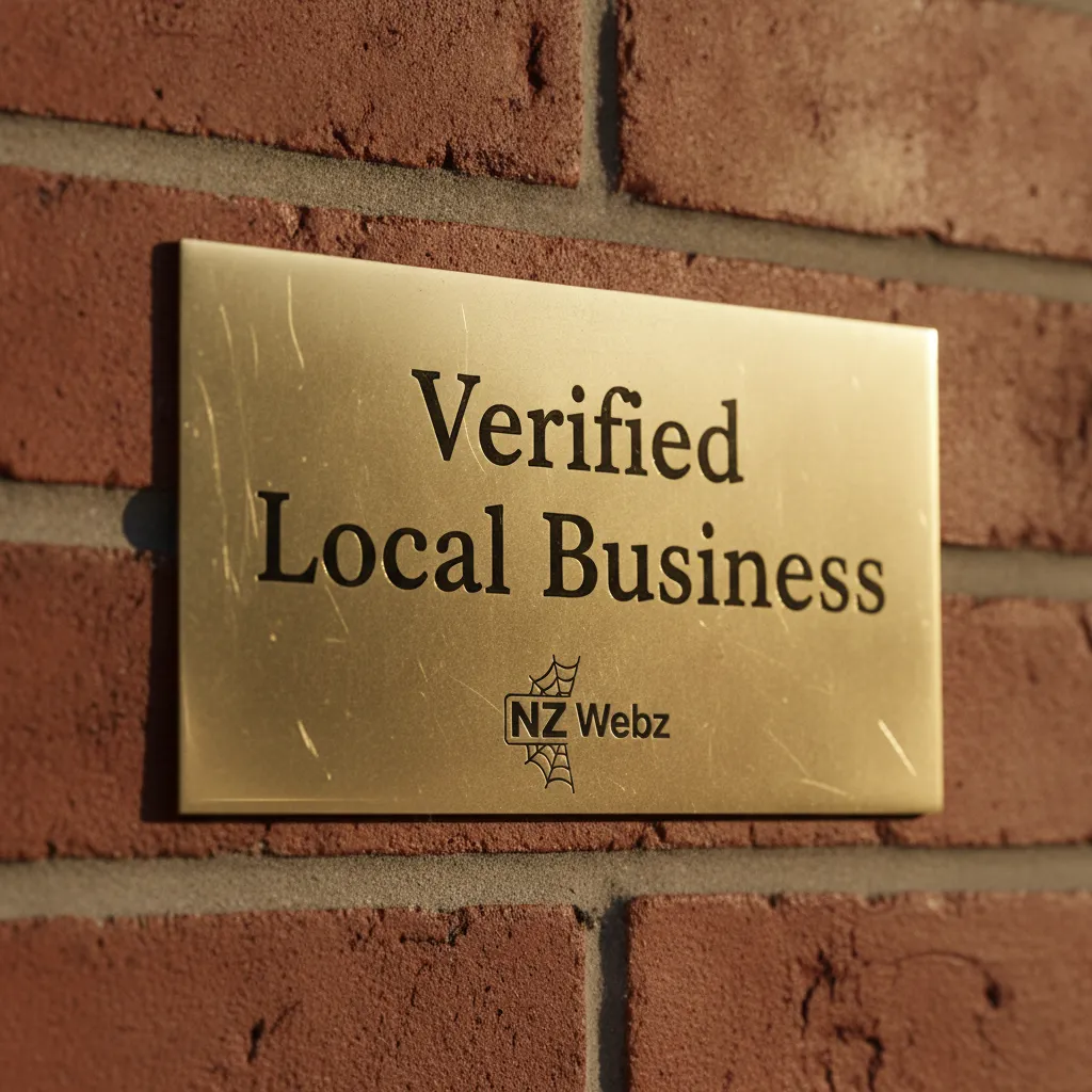 A polished brass plaque reading Verified Local Business mounted on a brick wall
