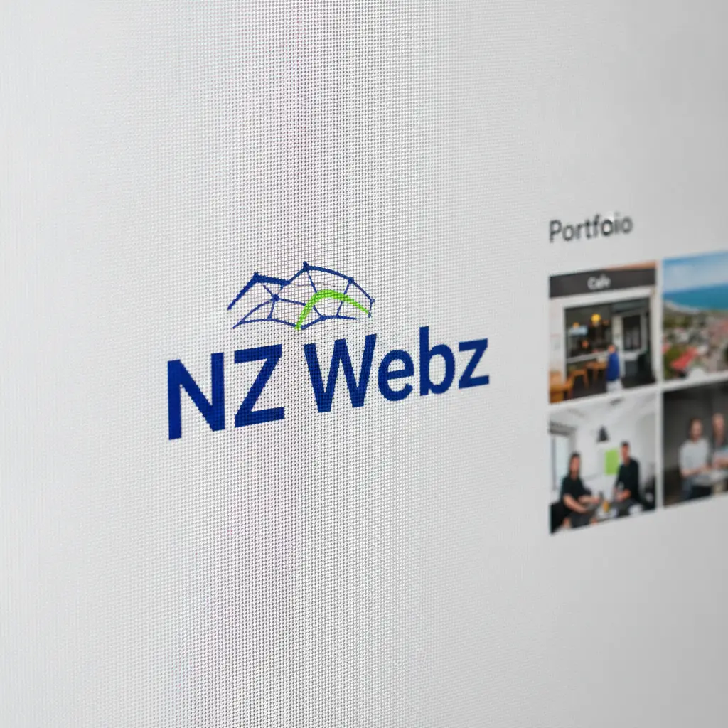 Close up of a digital screen displaying a high-resolution logo and media gallery interface