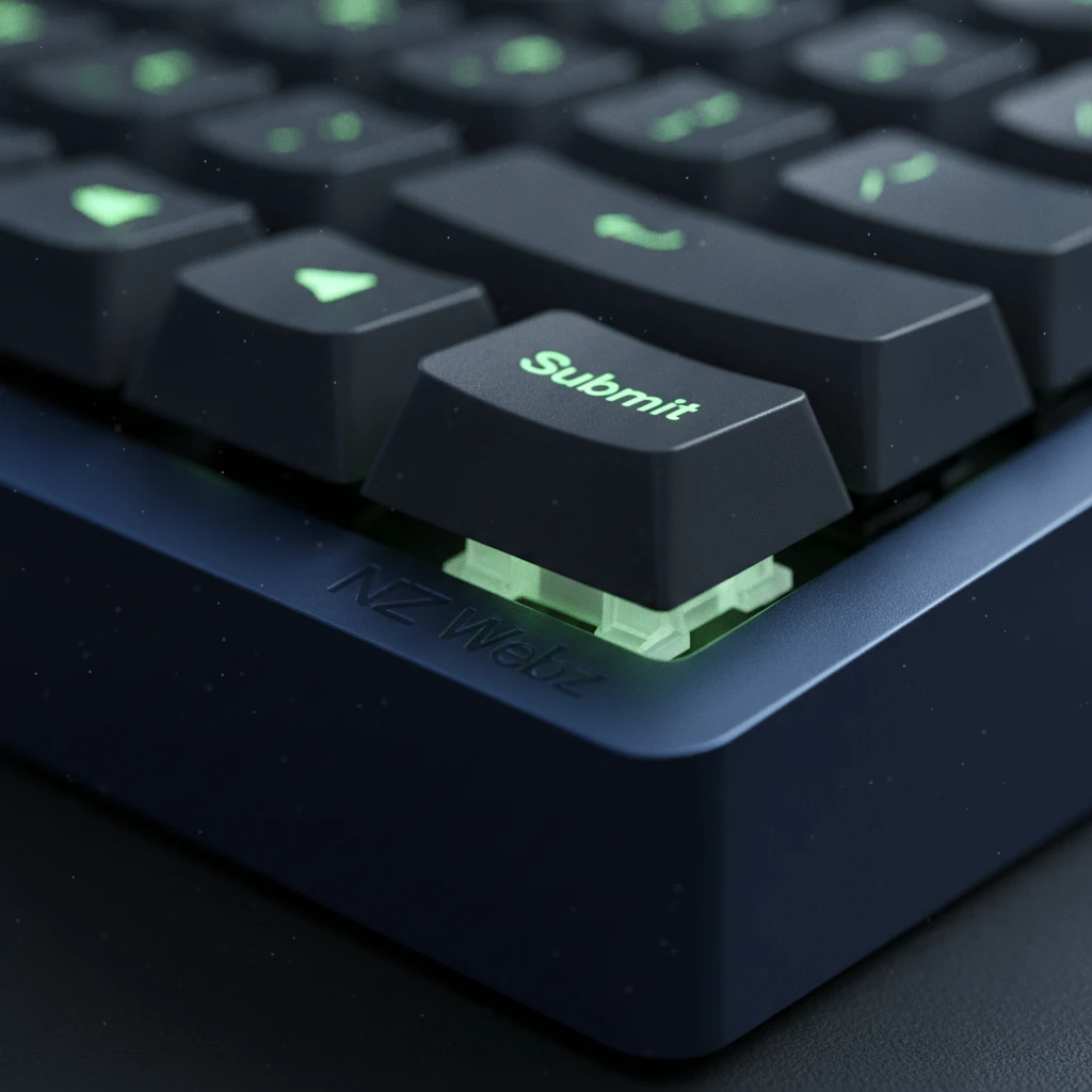 Close up of a glowing keyboard key representing digital submission and business connection