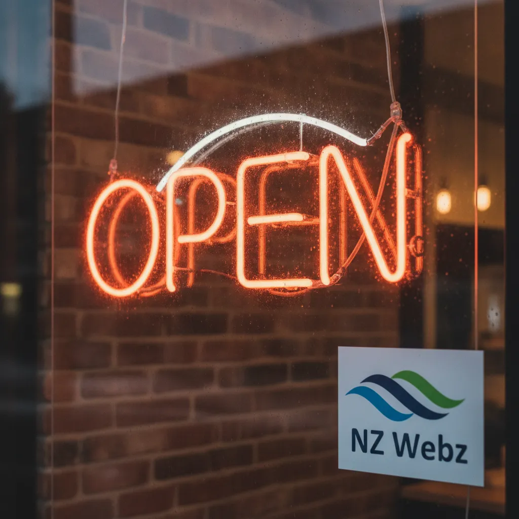 Close-up of a glowing neon open sign in a local business window representing local discovery and visibility