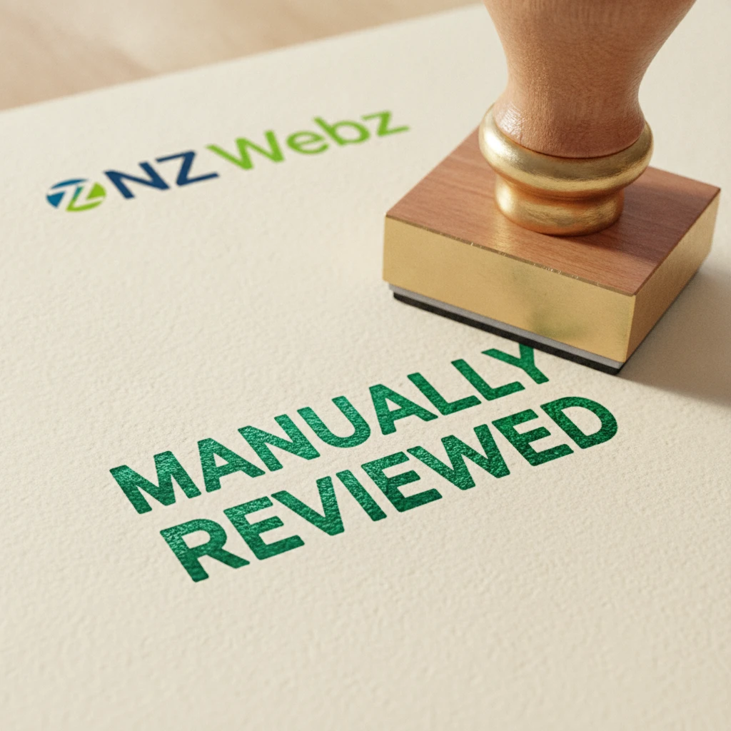 Close-up of a manually reviewed quality control stamp representing directory verification