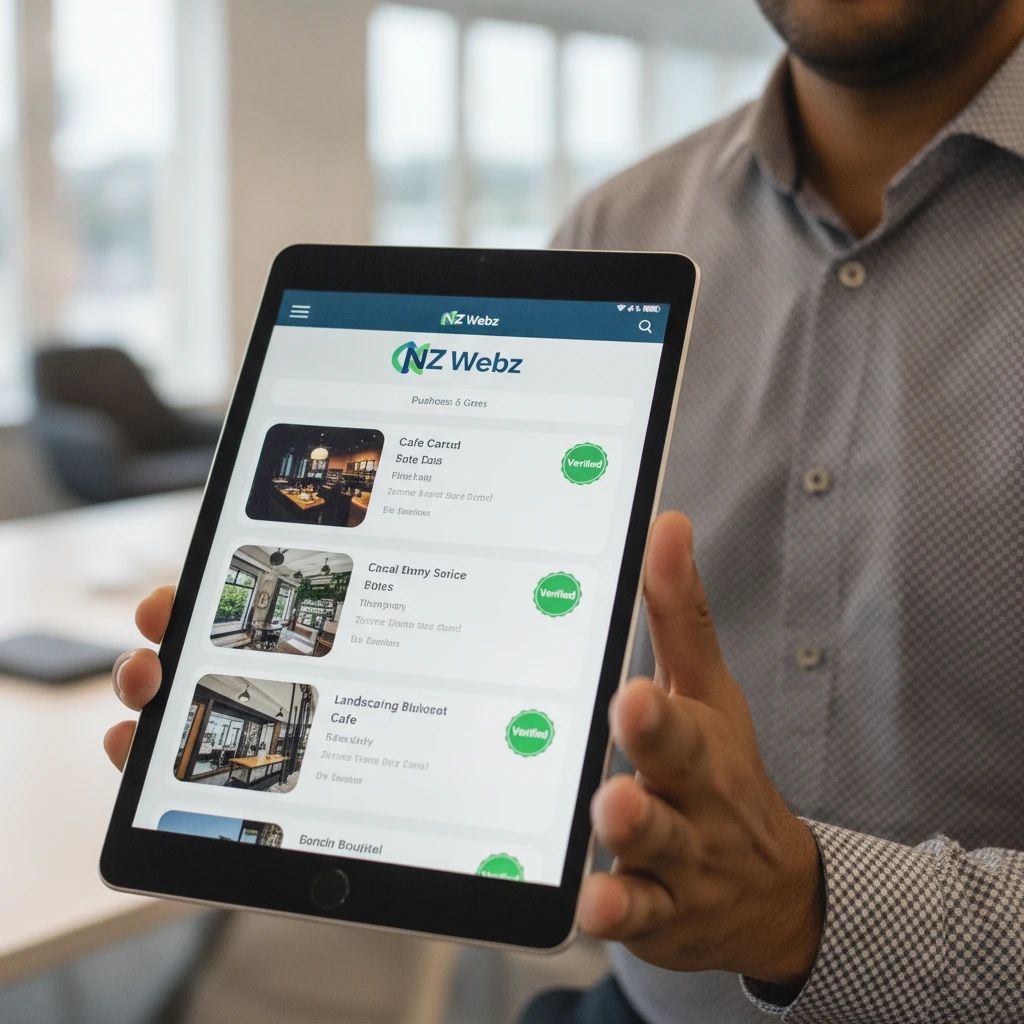 Close-up of a premium business listing dashboard highlighting verified trust badges and clean digital interface