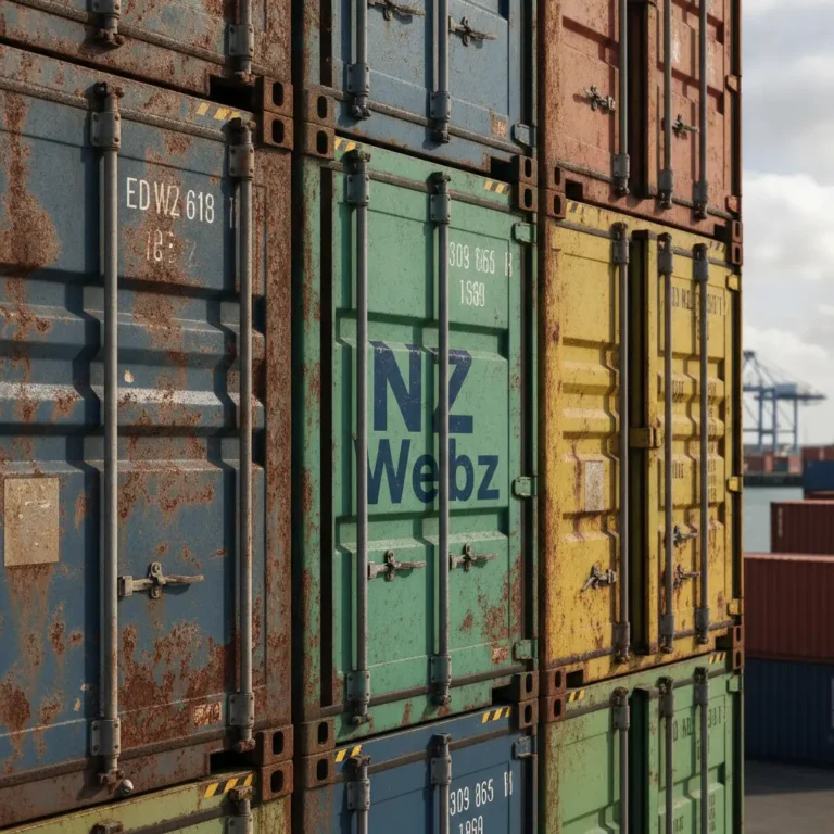 Detailed close-up of shipping containers representing the logistics and industrial sector in Manukau and South Auckland