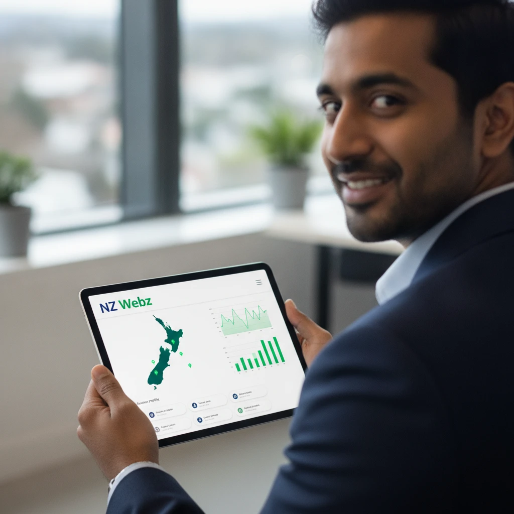 Digital dashboard showing bulk management tools and analytics for New Zealand business profiles