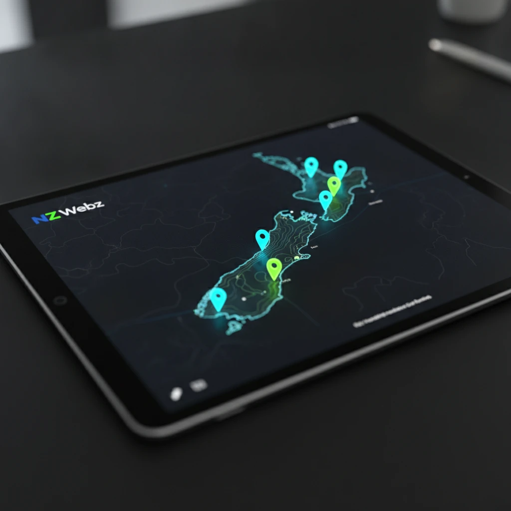 Digital map interface displaying New Zealand regional business data points