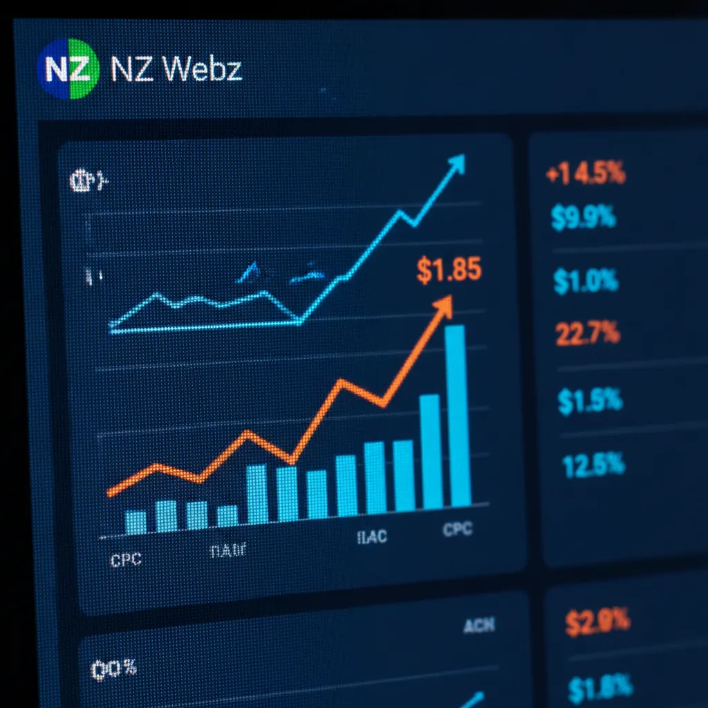 Digital monitor displaying a complex PPC advertising dashboard with rising cost metrics