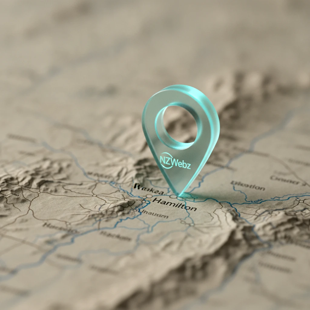 Glowing digital map pin over a Hamilton regional map representing local business discovery