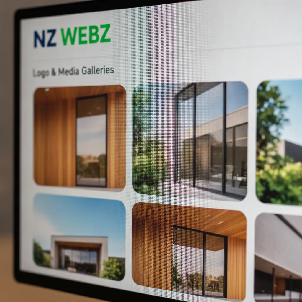 Macro view of a digital media gallery interface displaying high-quality architectural images