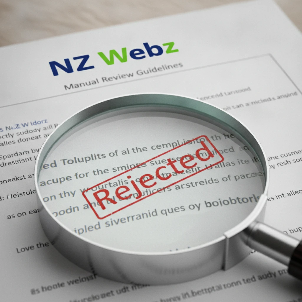 Magnifying glass inspecting a printed directory document highlighting the manual review process