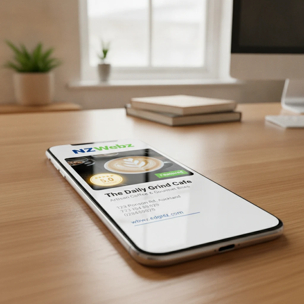 Smartphone displaying top ranked local business search results